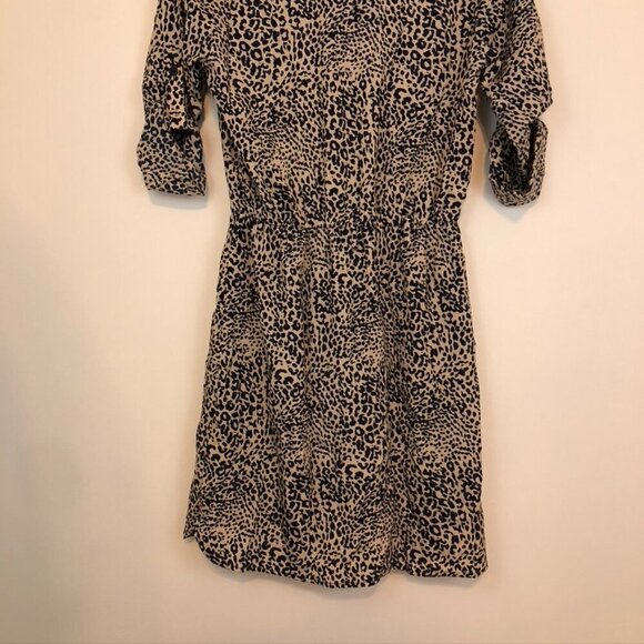 COLLECTIVE CONCEPTS Cream Beige Navy Blue Cheetah Leopard Animal Shirt Dress XS - Picture 10 of 10